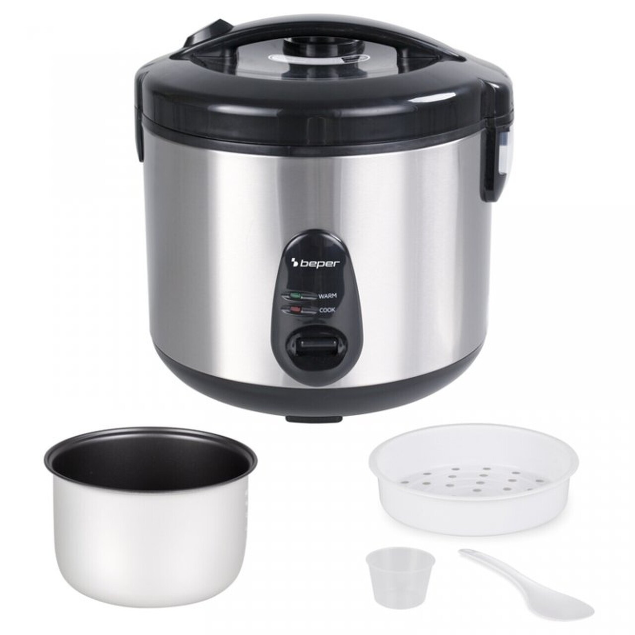Aparat de gatit orez Beper, Vapore Pro, 28x28 cm, 700W, 1.8L, inox/aluminiu/plastic, argintiu/negru - view 2