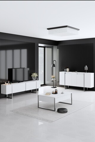 Set mobilier living, Bexley, Luxe, Alb / Argintiu