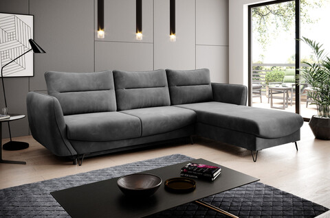 Coltar extensibil dreapta 3 locuri ELTAP, RT-06LO, Silva, 276x201x100 cm, lemn/poliester, gri inchis