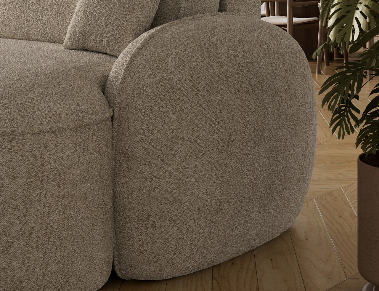 Coltar extensibil stanga 3 locuri ELTAP, Tesalia, 240x150x93 cm, lemn/tesatura boucle, bej inchis — imaginea 9