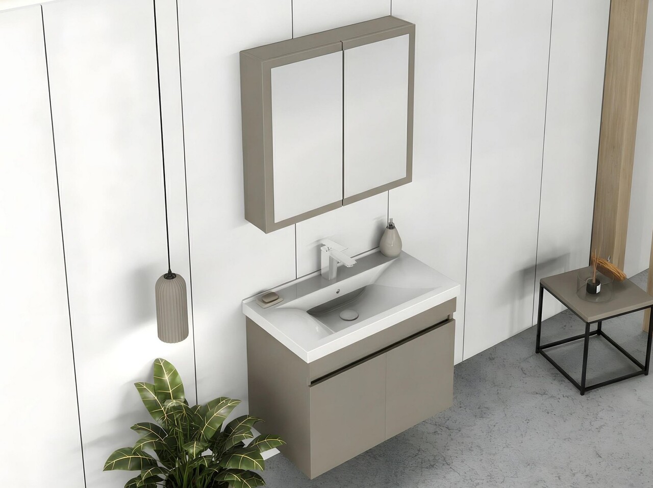 Set mobilier de baie (2 piese), Hanah Home, Foresta 80, Latte - view 3