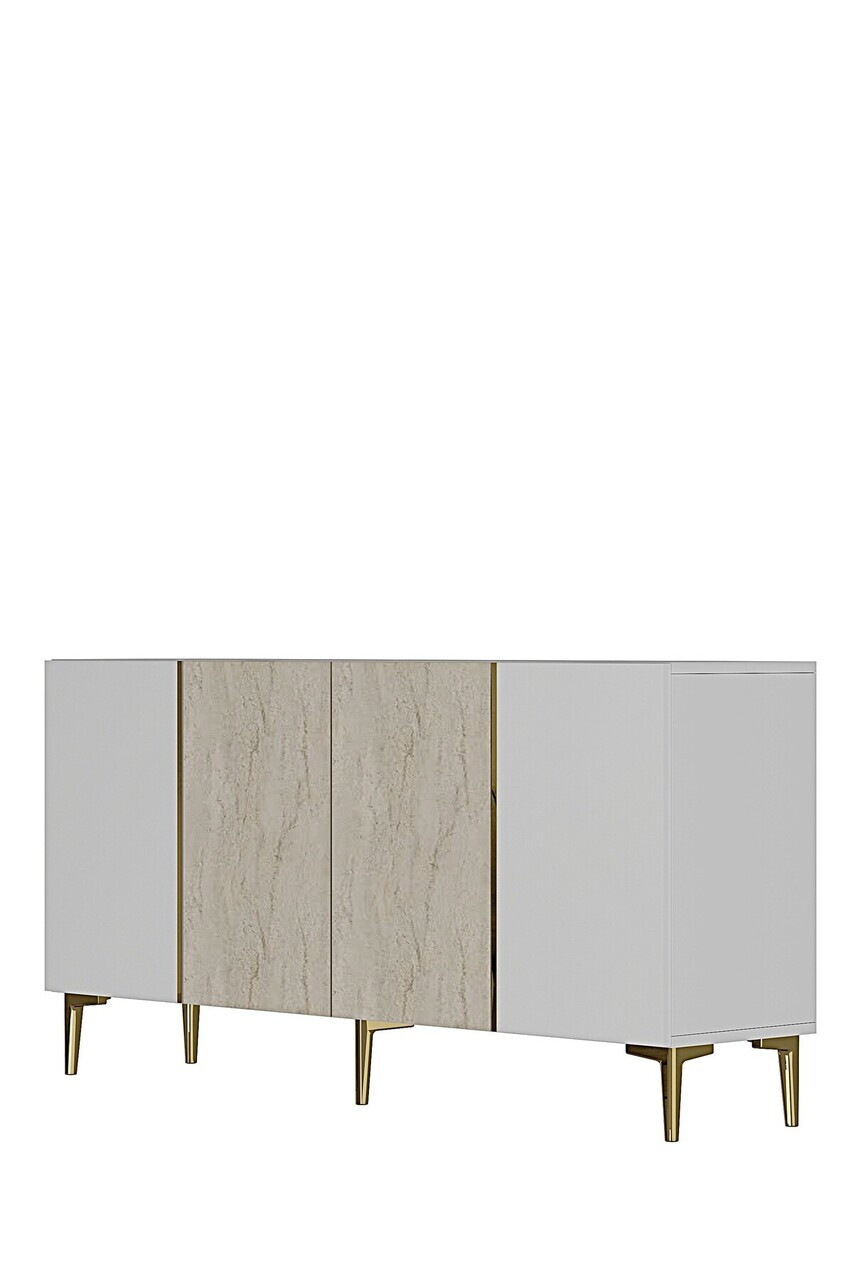 Consola, Hanah Home, Poli 150, 150x75x32 cm, White / Travertine / Gold — imaginea 4