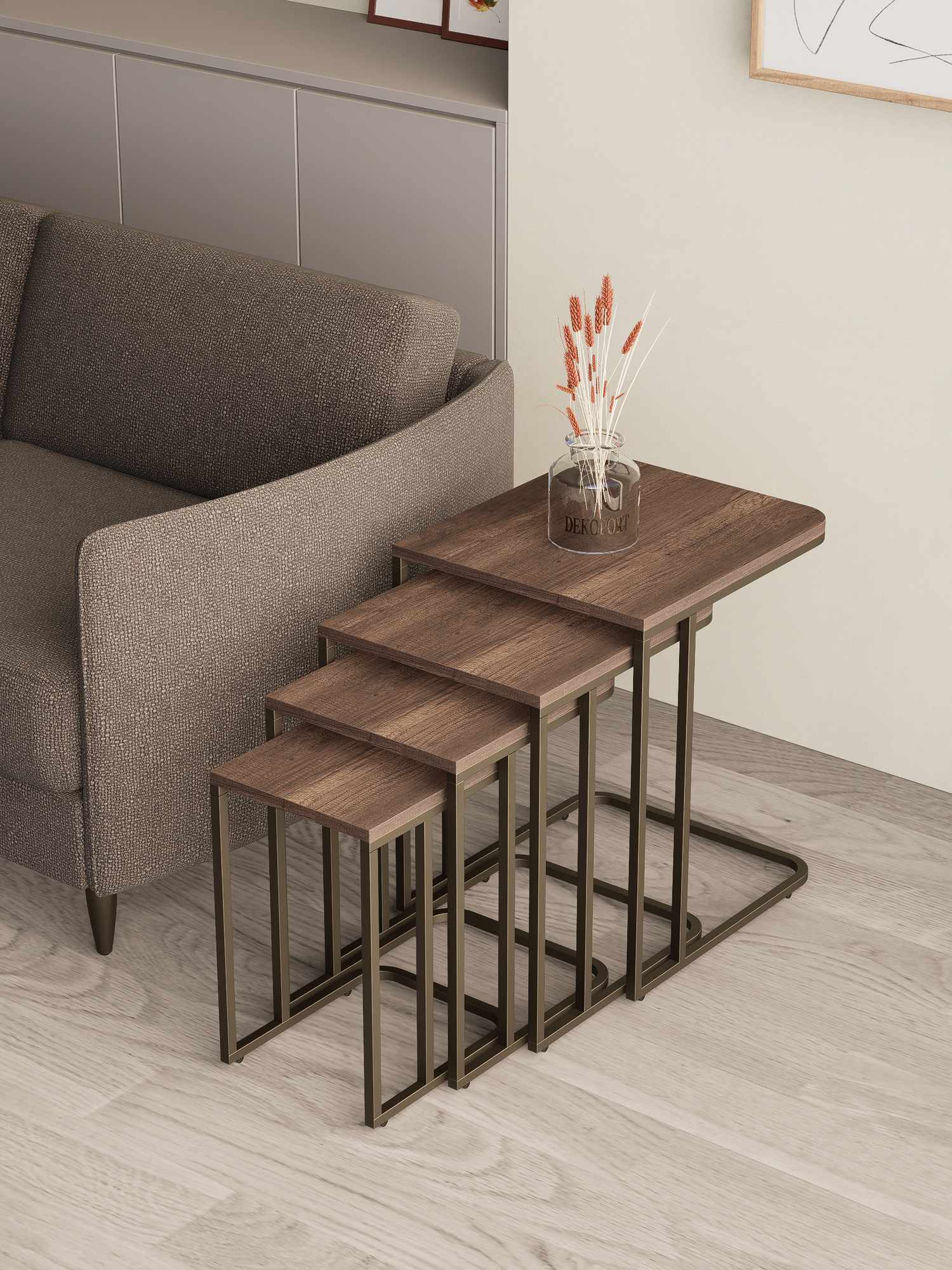 Set masute Nesting 4 piese, Hanah Home, Tekerli, Antic / Nuc