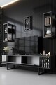 Comoda TV, Bexley, Chrome Line, 180x30x48 cm, PAL, Antracit / Negru