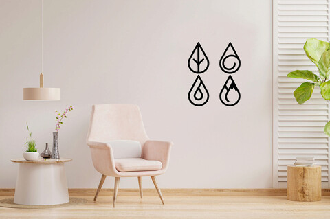Decoratiune de perete, Four Elements, Metal, 20 x 30 cm, 4 piese, Negru Ledena