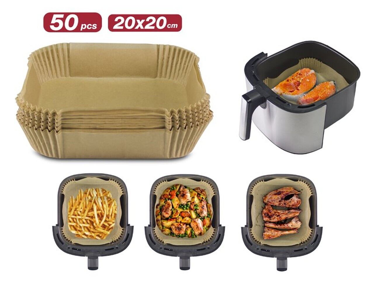 Protectie patrata pentru Air Fryer, Beper, hartie pergament, maro - view 2