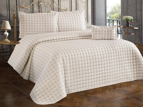 Set cuvertura de pat dubla 3 piese, Yıldız - Cream, Dowry World, Bumbac