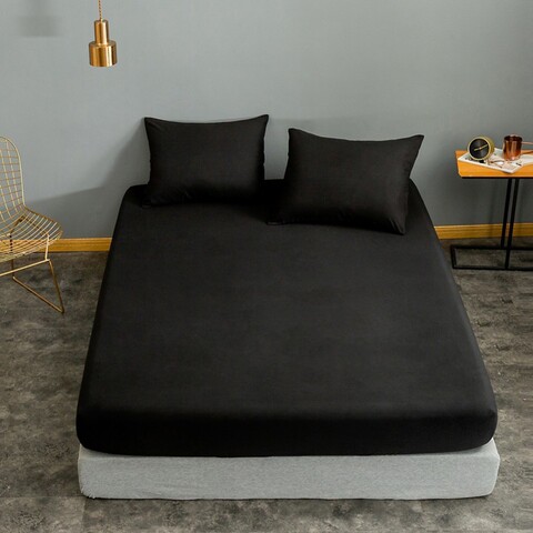Set de pat pentru o persoana (cearceaf cu elastic si perna) 2 piese, Düzboya - Black, Eponj Home, 65% bumbac/35% poliester