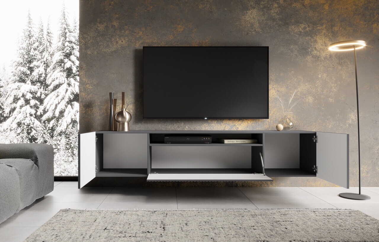 Comoda TV ADRK, Noemi, 200x41x40 cm, PAL melaminat/MDF, grafit — imaginea 2