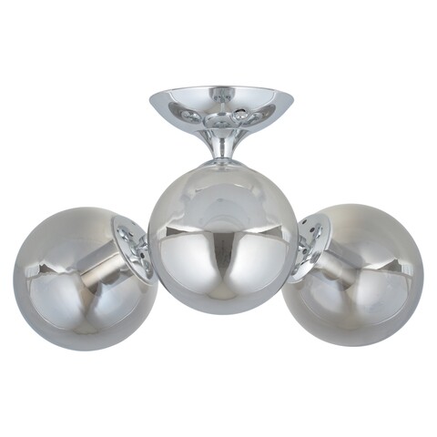 Plafoniera, Aldos, H.46 D.23 cm, 3 x E27, 40W, metal/sticla, argintiu/fumuriu