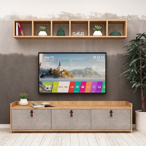 Comoda tv, mod design, sleppa, stejar / alb