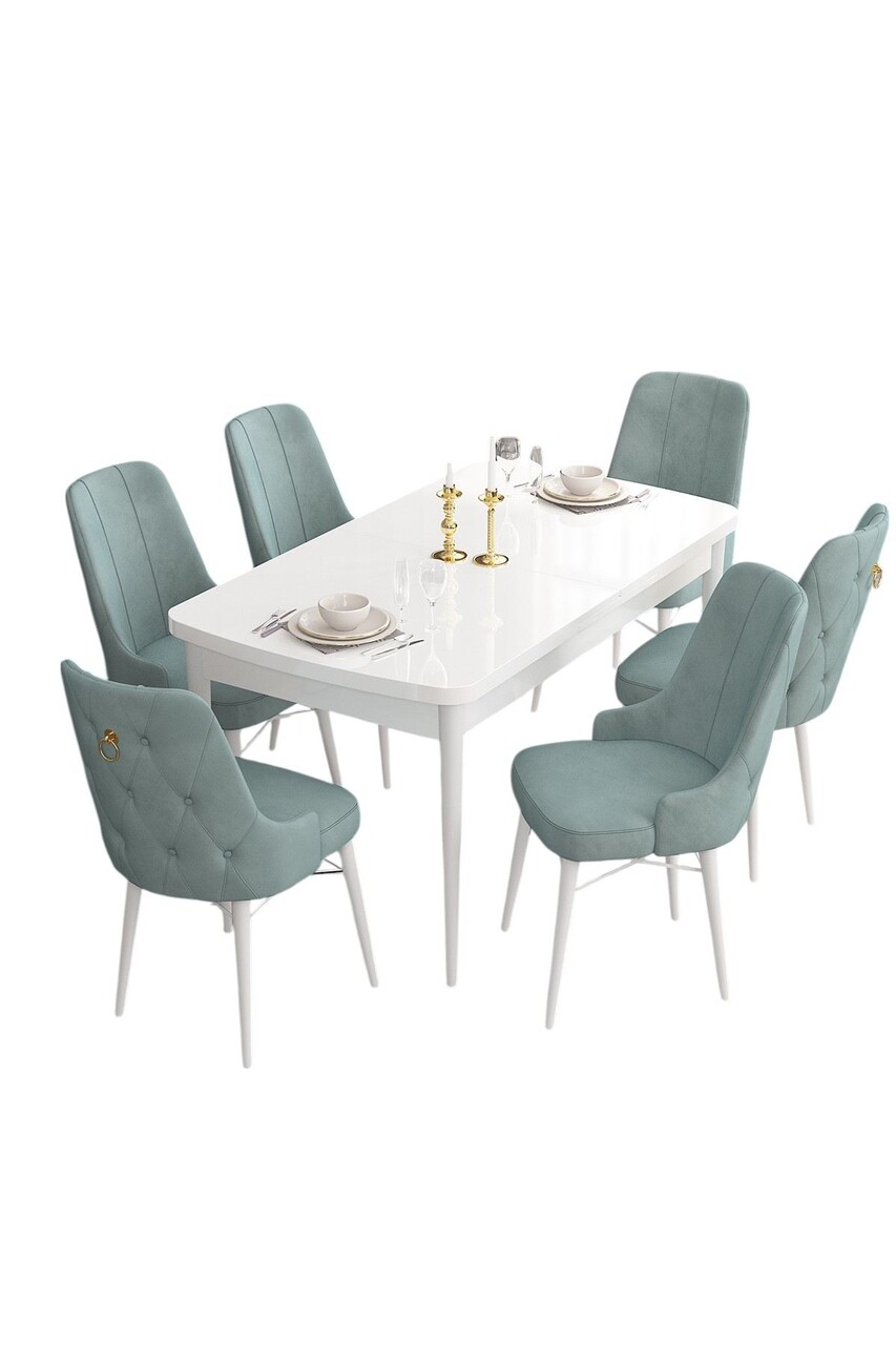 Set masa extensibila si scaune, Hanah Home, Are, Alb / Verde de mare - view 2