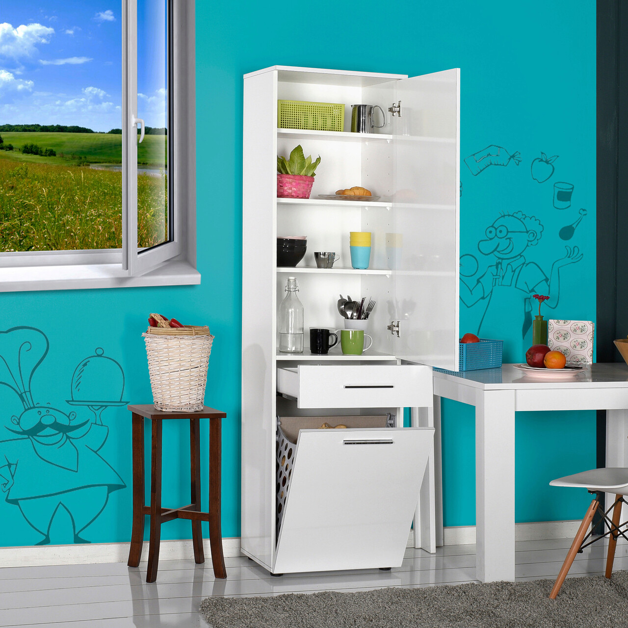 Dulap multifunctional, Hanah Home, Adr-621-Pp-1, 52x187x38 cm, Alb - view 2