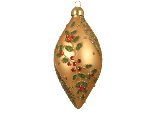 Set 2 globuri holly, decoris, 6x12 cm, sticla, auriu