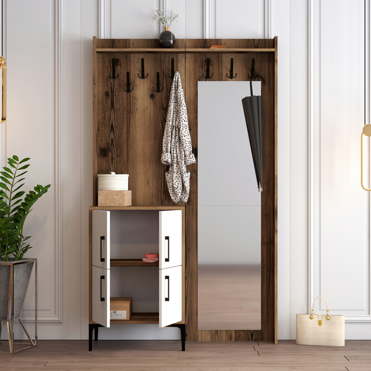 Cuier de perete, Hommy Craft, Berlin BC, 120x200x35 cm, Nuc/Alb - 2 | YEO
