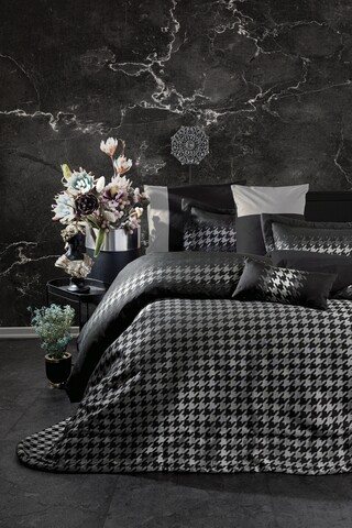 Lenjerie de pat dubla + cuvertura, 8 piese, 200×220 cm, 100% bumbac, Cotton Box, Dazzle, gri/negru 100