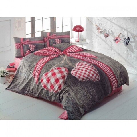Lenjerie de pat dubla Lovebox Red 2, Cotton Box, 4 piese, 240 x 260 cm, 100% bumbac ranforce, multicolora