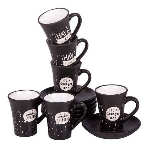 Set 6 cesti cu farfurie pentru cafea Good Day, Creaciones Meng, 80 ml, ceramica