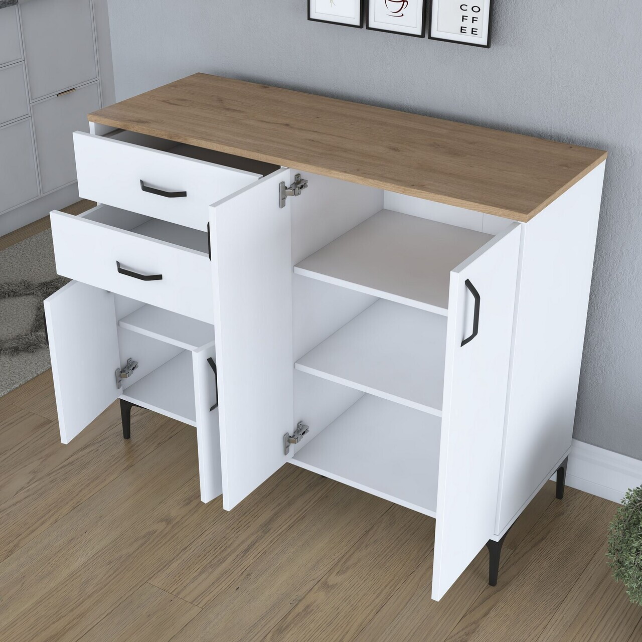 Dulap multifunctional, Hanah Home, JE210, 120x98.6x45 cm, PAL melaminat, Alb/Maro - view 8
