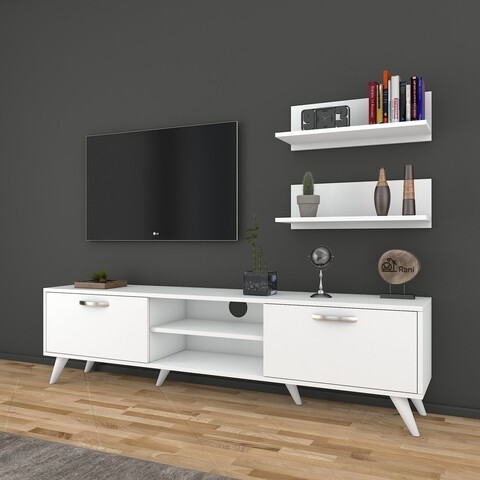 Comoda TV cu 2 rafturi M48 - 1048, Wren, 180 x 35 x 48.6 cm/60 cm, white
