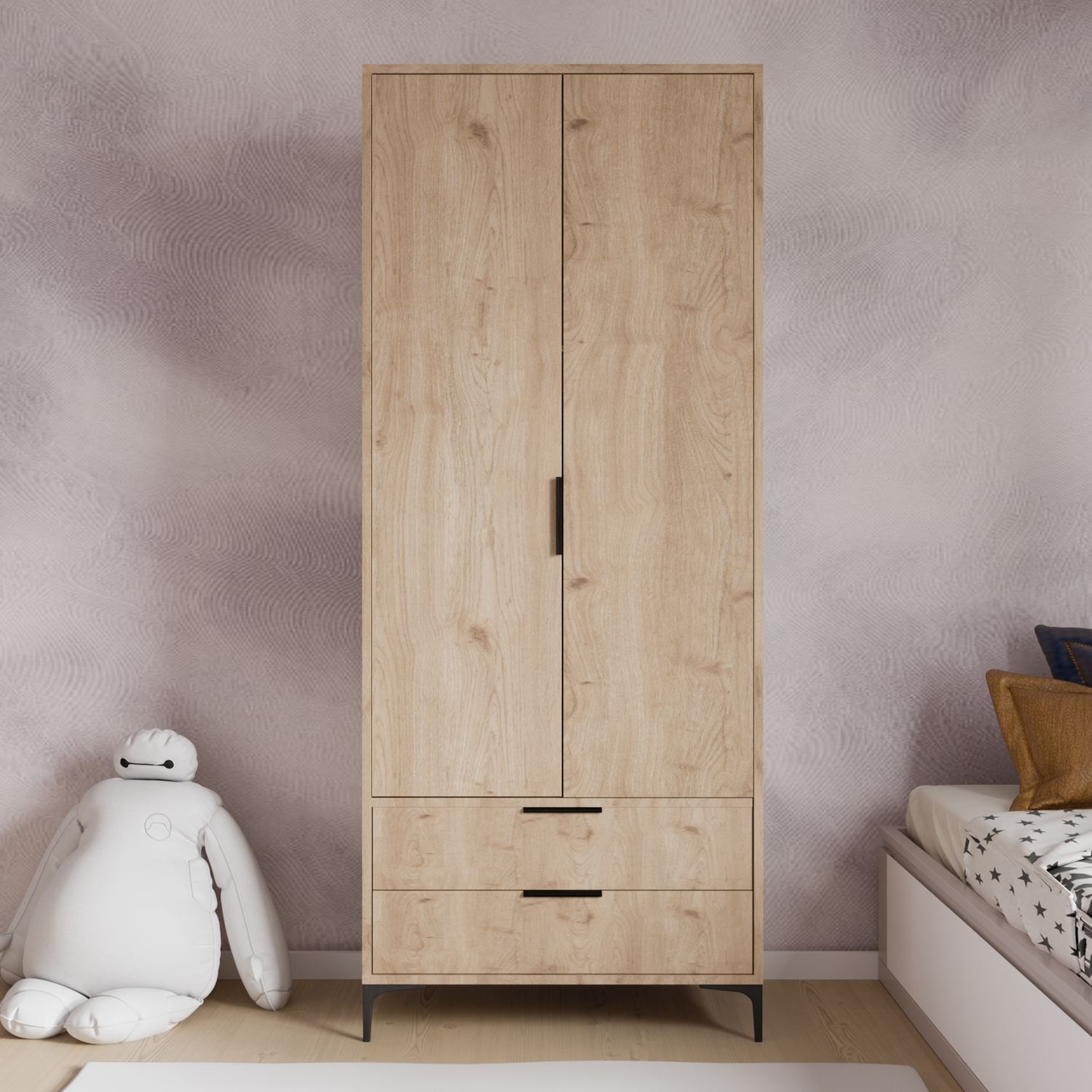 Dulap pentru haine, Hanah Home, Aden Drawes, 80x192x45 cm, Stejar - view 2