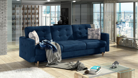 Canapea extensibila 3 locuri ELTAP, Ask14, Asgard, 233x92x93 cm, lemn/poliester, albastru inchis
