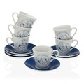 Set 6 cesti cu farfurie Nautical, Versa, Ø5.8x6 cm, portelan
