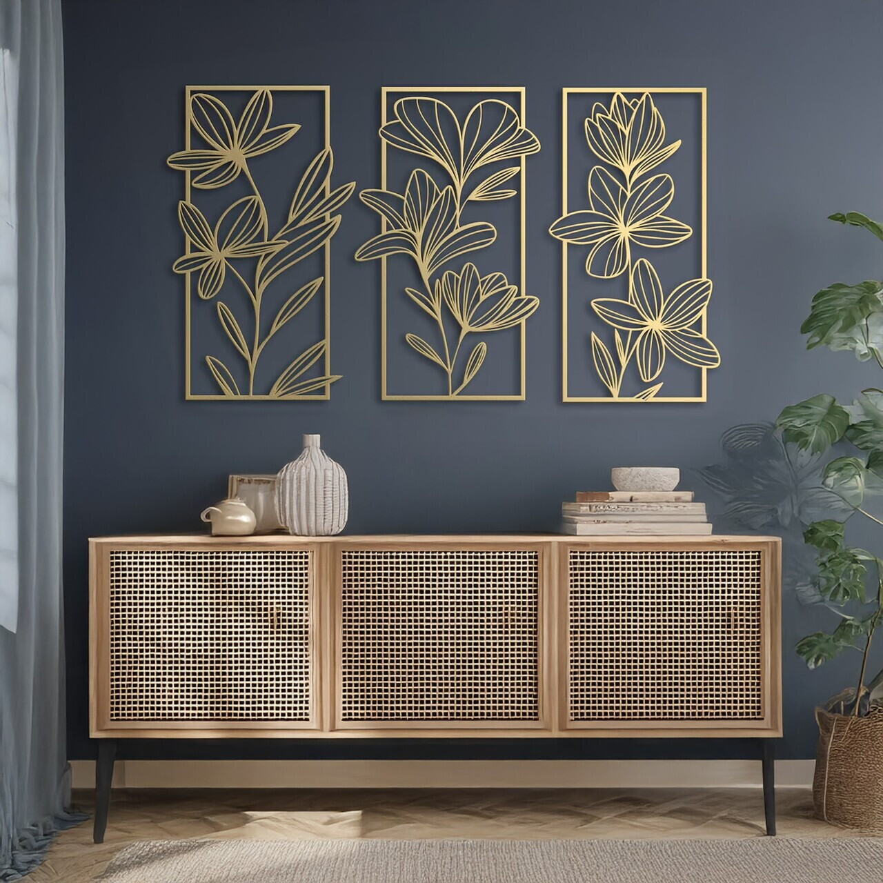 Set de accesorii decorative de perete din metal, DCV-1114-MT, Dimensiune: 30 x 50 cm (3 bucăți), Auriu — imaginea 2