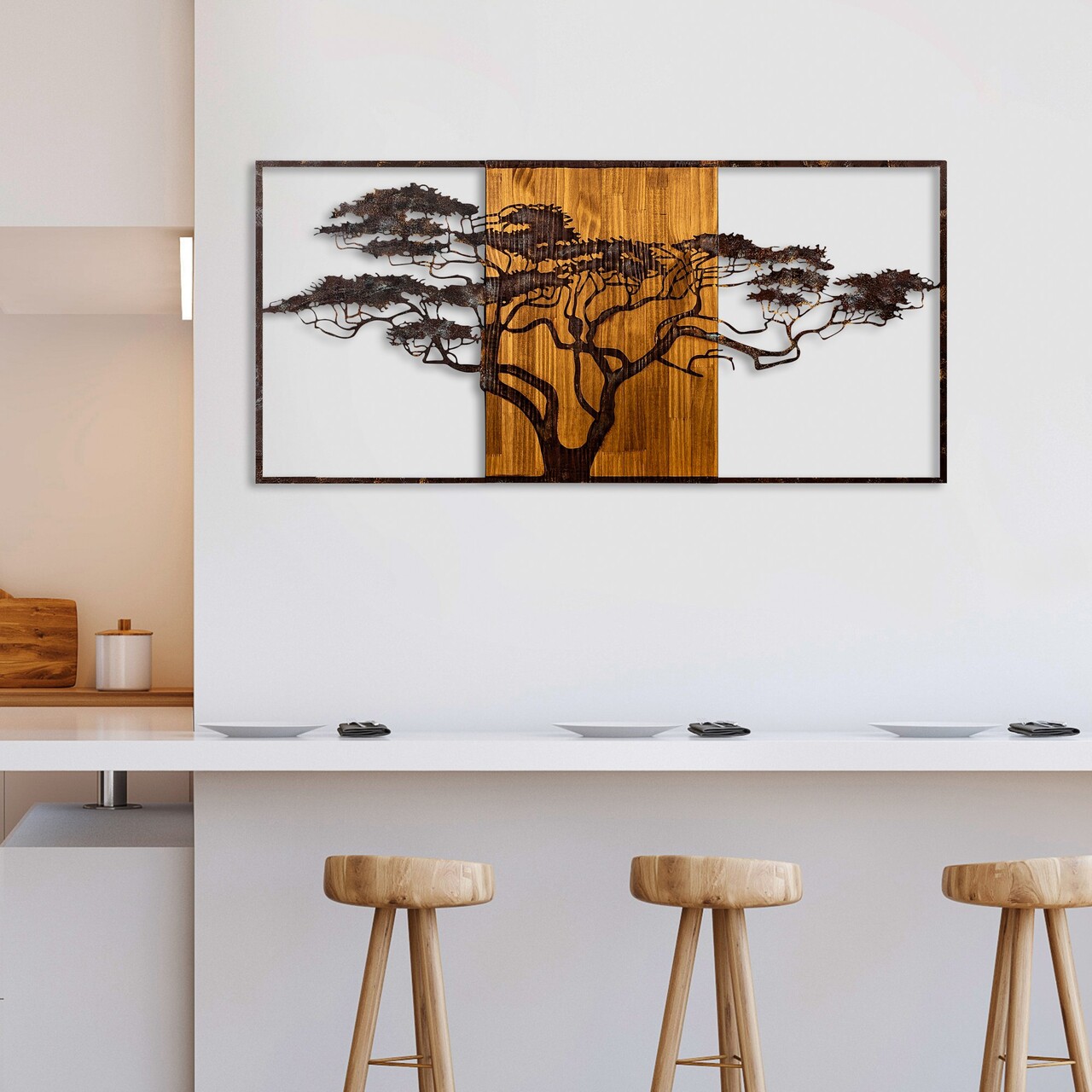 Decoratiune de perete, Acacia Tree, Lățime: 147 cm Înălțime: 70 cm Adâncime: 3 cm, Multicolor - view 2