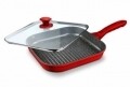Tigaie Grill Home Chef, Heinner, 4 x 28 cm, aluminiu turnat, sticla, negru/rosu