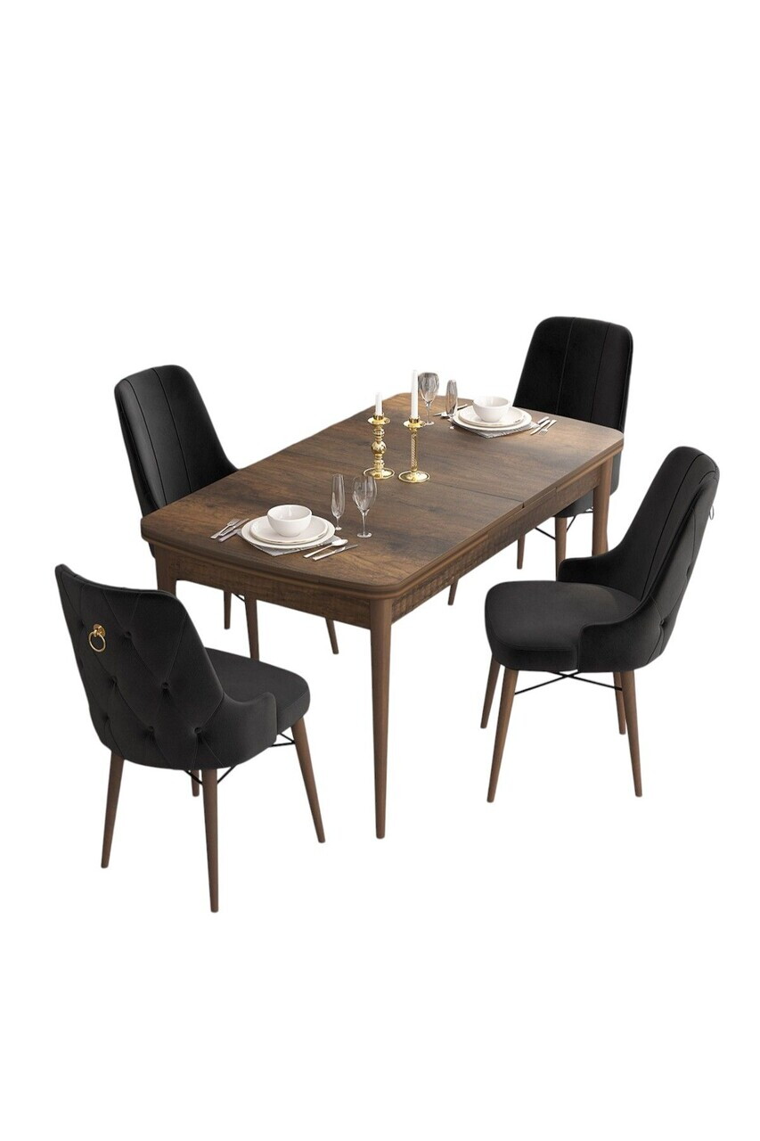 Set masa extensibila si scaune (5 piese), Hanah Home, Are, Model baroc din lemn / Negru — imaginea 2