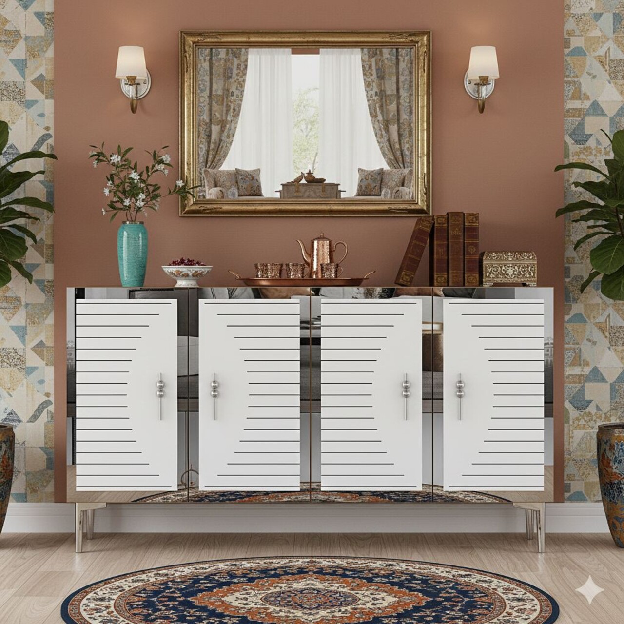 Consola, Hanah Home, Tuna 120, 120x75x32 cm, Alb / Argintiu - view 3