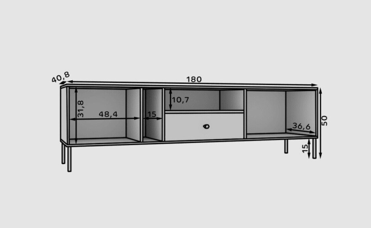Comoda TV ADRK, Tili 2D 1S, 180x40.8x50 cm, PAL laminat, bej — imaginea 7