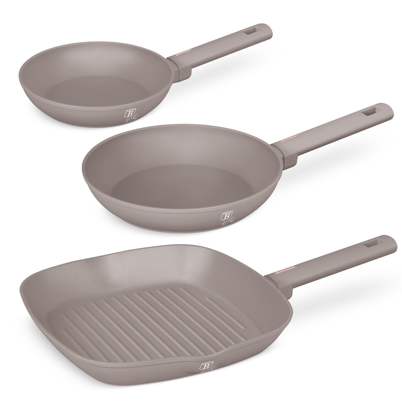 Set 3 tigai Berlinger Haus, Taupe, 20/24/28 cm, aluminiu forjat, taupe mat - imagine 3