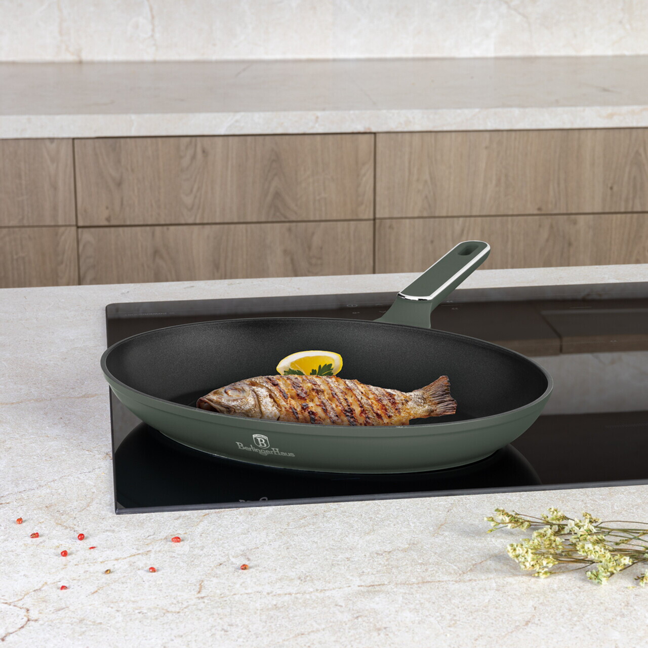 Tigaie pentru peste Berlinger Haus, Matte Green, 35 cm, aluminiu forjat, verde mat - imagine 4