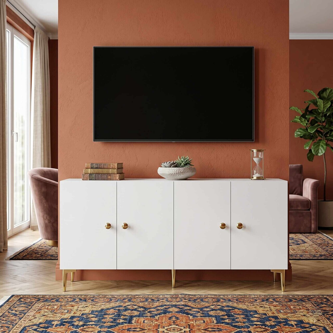 Consola, Hanah Home, Squarel 180, 180x75x32 cm, Alb — imaginea 2