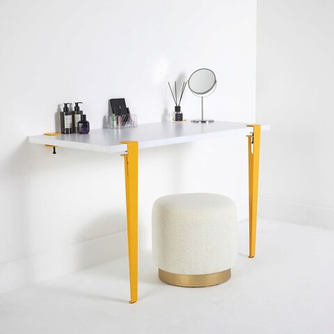 Masa de toaleta / machiaj, Logg, Thetis, 90x75x45 cm, Alb / Galben 90x75x45 imagine 2022
