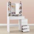 Masa de toaleta cu taburet si oglinda cu LED-uri / masuta dressing, Vasagle, 80s40s137.5 cm, MDF, alb