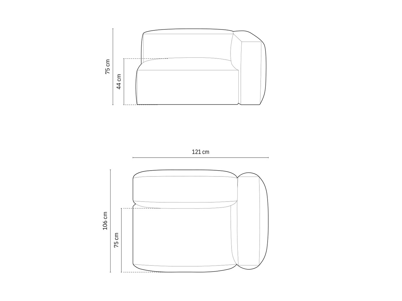 Modul dreapta pentru canapea, 1 loc, Martina-169, Micadoni Home, 121x106x75 cm, tesatura structurata catifelata, bej inchis