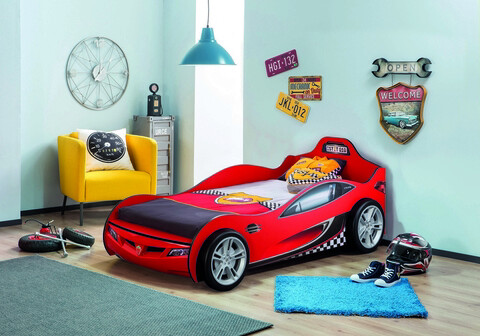 Pat pentru copii Car, Çilek, Coupe Carbed (Red) (90X190), 109x80x208 cm, Multicolor Çilek