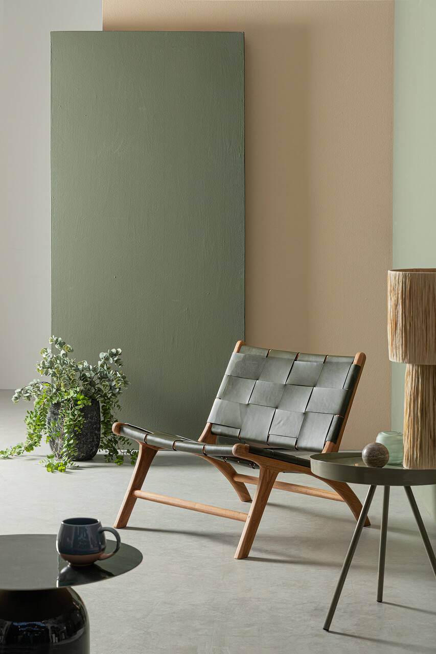 Scaun Joanna, Bizzotto, 65 x 79 x 69 cm, lemn de tec/piele naturala, verde
