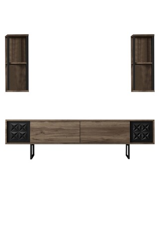 Comoda TV, Bexley, Black Line, 180x30x48 cm, PAL, Nuc / Negru