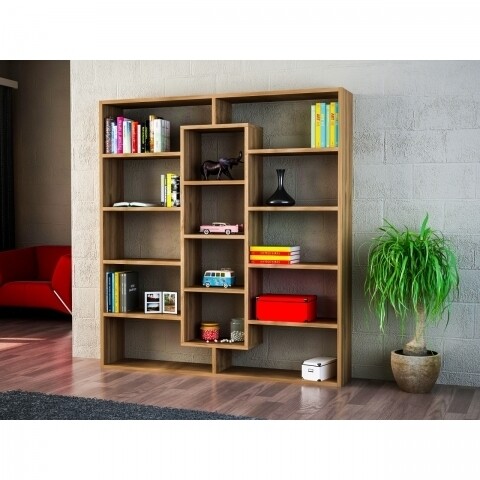 Biblioteca Wooden Art, Ample Walnut, 125×135.7×22 Cm