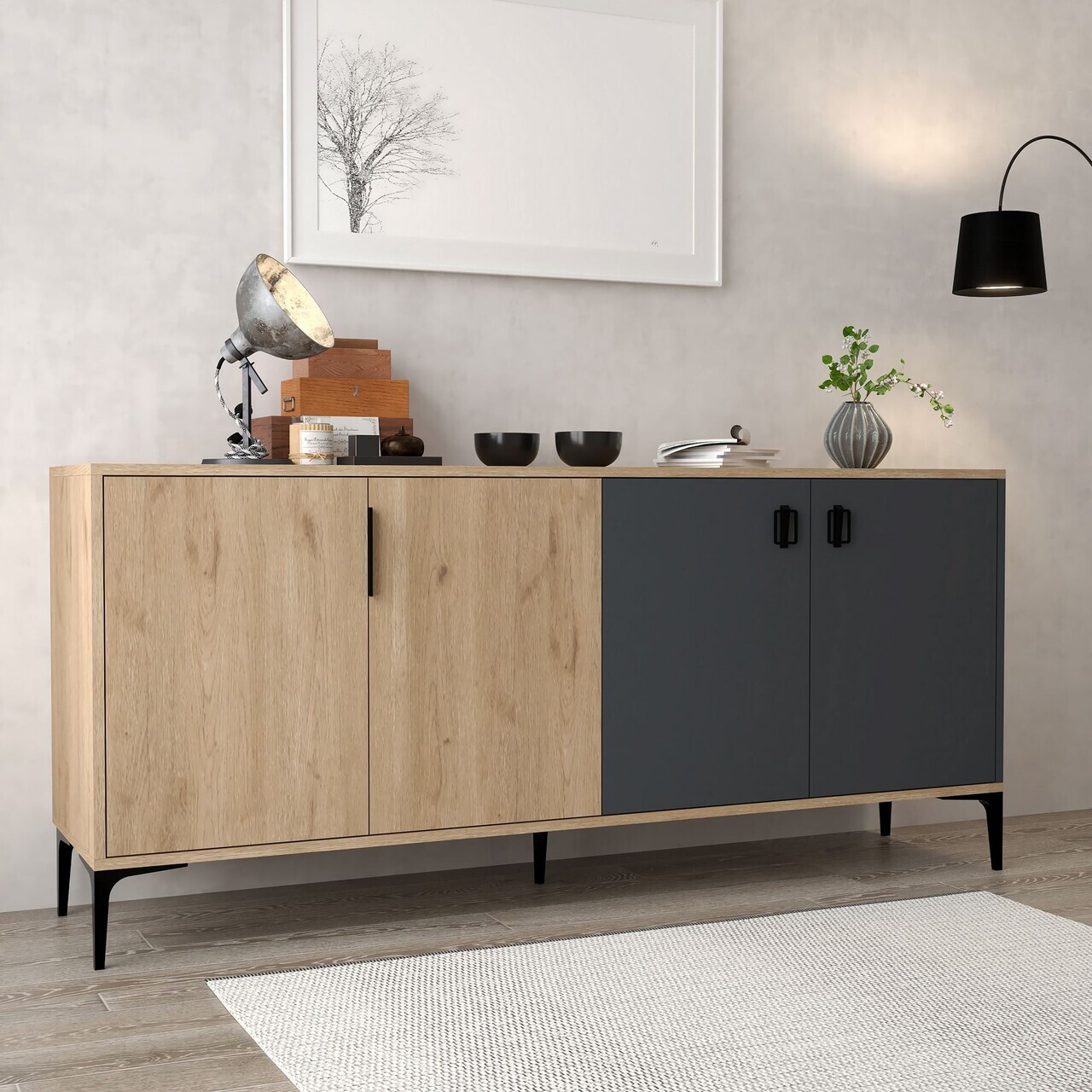 Consola, Hanah Home, Neva 4001, 180x81x44 cm, PAL, Stejar safir / Antracit — imaginea 4