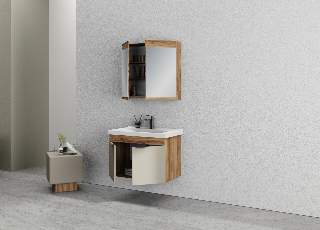 Set mobilier de baie (2 piese), Hanah Home, Carıno 80, Pin / Latte - view 5