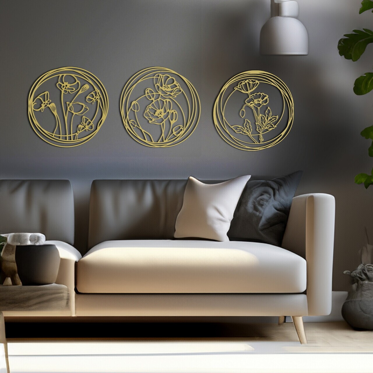Set de accesorii decorative de perete din metal, RT-NMD-076, Dimensiune: 39 x 39 cm (3 bucăți), Auriu — imaginea 3