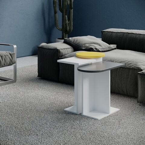 Masa mund, decortie, 40x36x53 cm, pal melaminat, alb/antracit/mustar