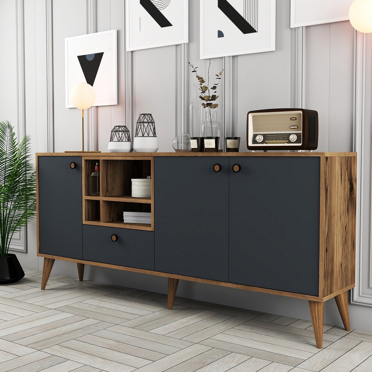 Consola, Hommy Craft, Napoli, 180x81x35 cm, PAL, Antracit / Nuc - 2 | YEO