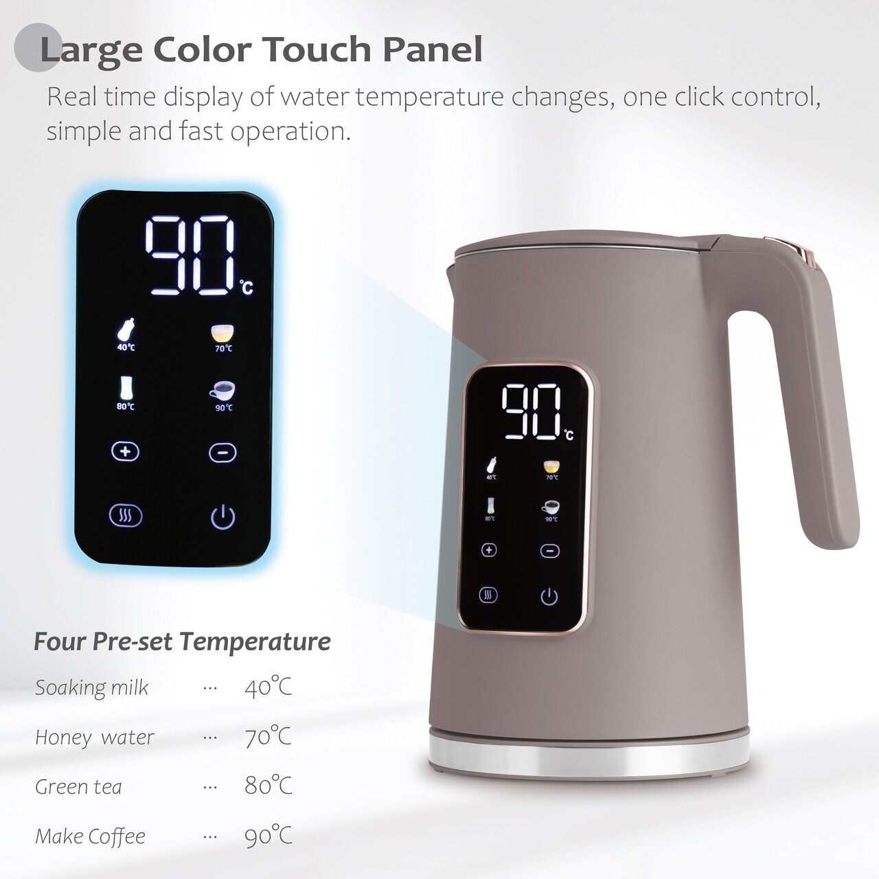 Ceainic electric digital Berlinger Haus, Taupe, 1.7 L, plastic/inox, taupe mat - imagine 7
