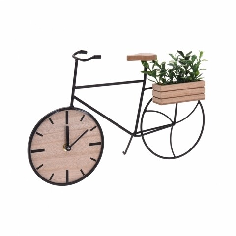 Ceas de masa Flower Bike, 34 x 9.5,x 22 cm, lemn, maro/negru